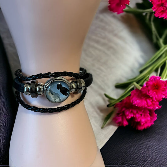 Adjustable faux leather horse bracelet